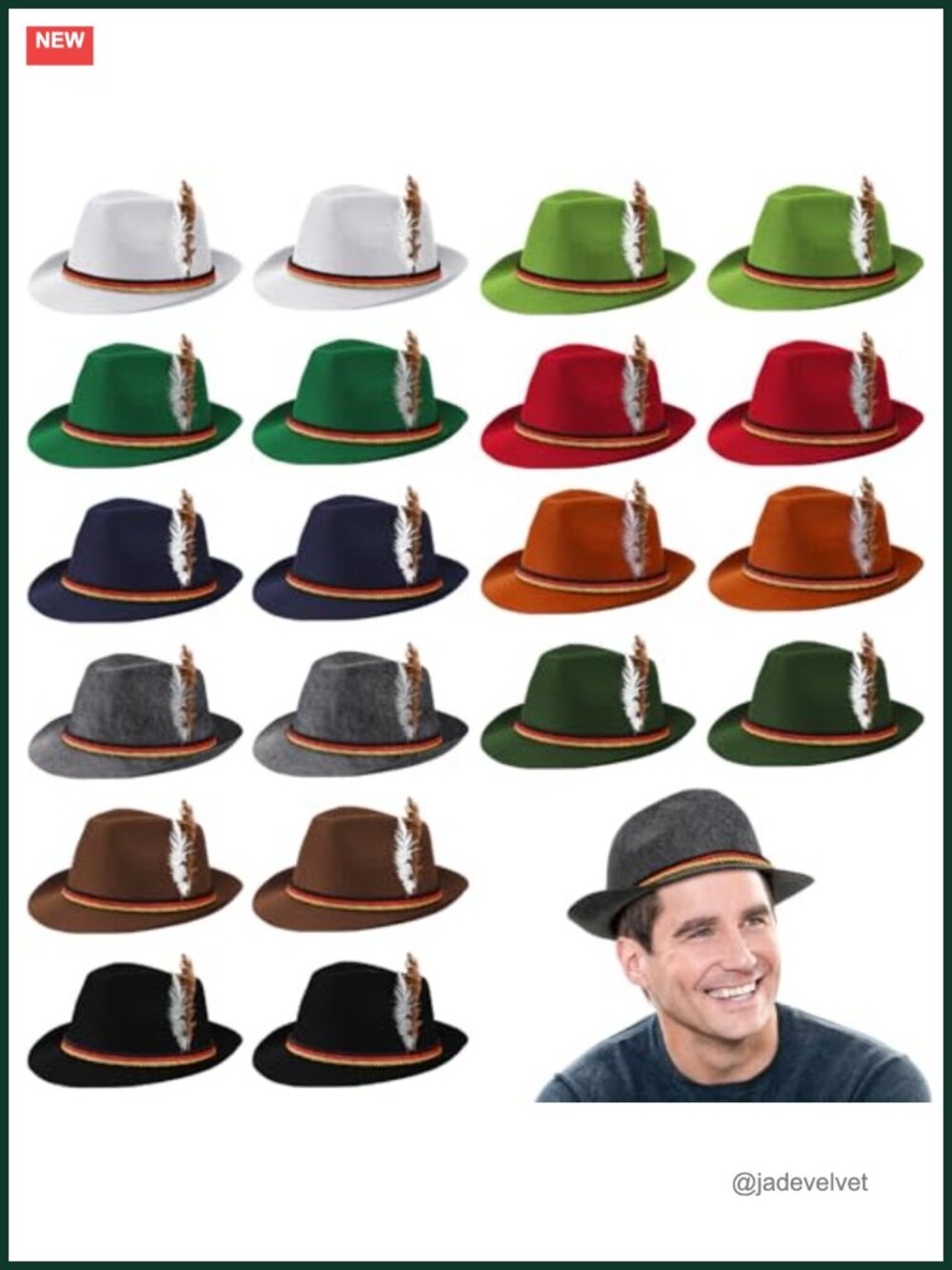 Oktoberfest Hats with Feather, 20 Pack German Bavarian Party Costume Accessories